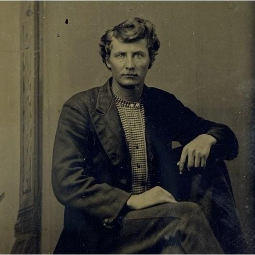 Antique Tintype Photo Handsome Gentleman Nice Hair Unique Shirt Under Coat